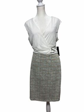 NWT Stella & Julie Tweed Sheath Dress Sz 12 Faux Wrap Buckle Office Siren